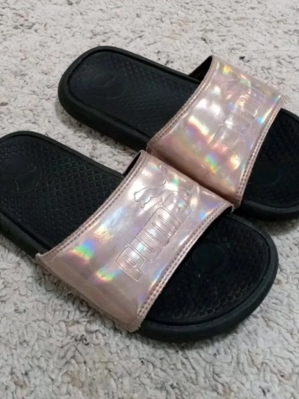 PUMA Cool Cat Opalescent Pink Black Girls Slides Sandals Size 2C